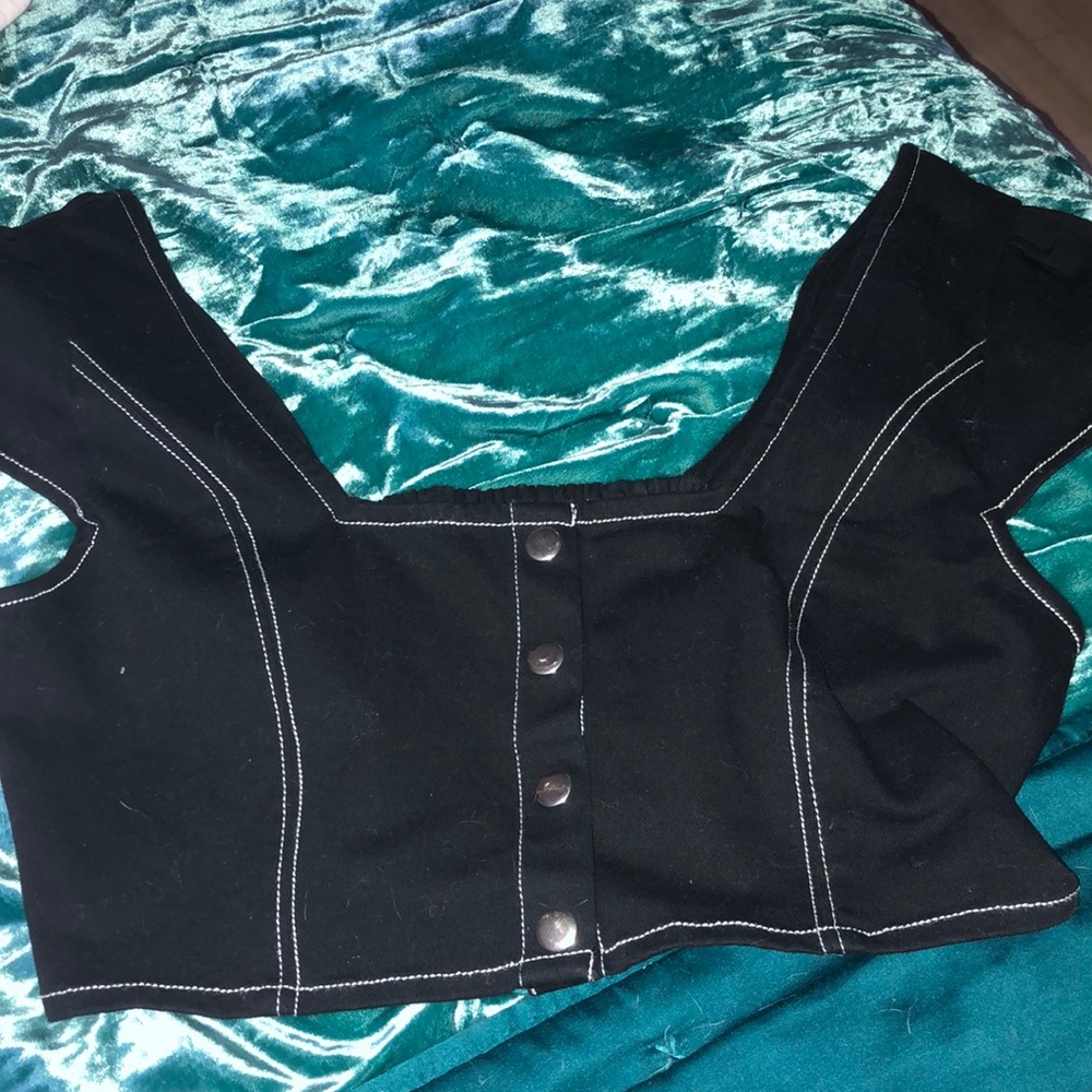 Cropped black button down top. Never worn
